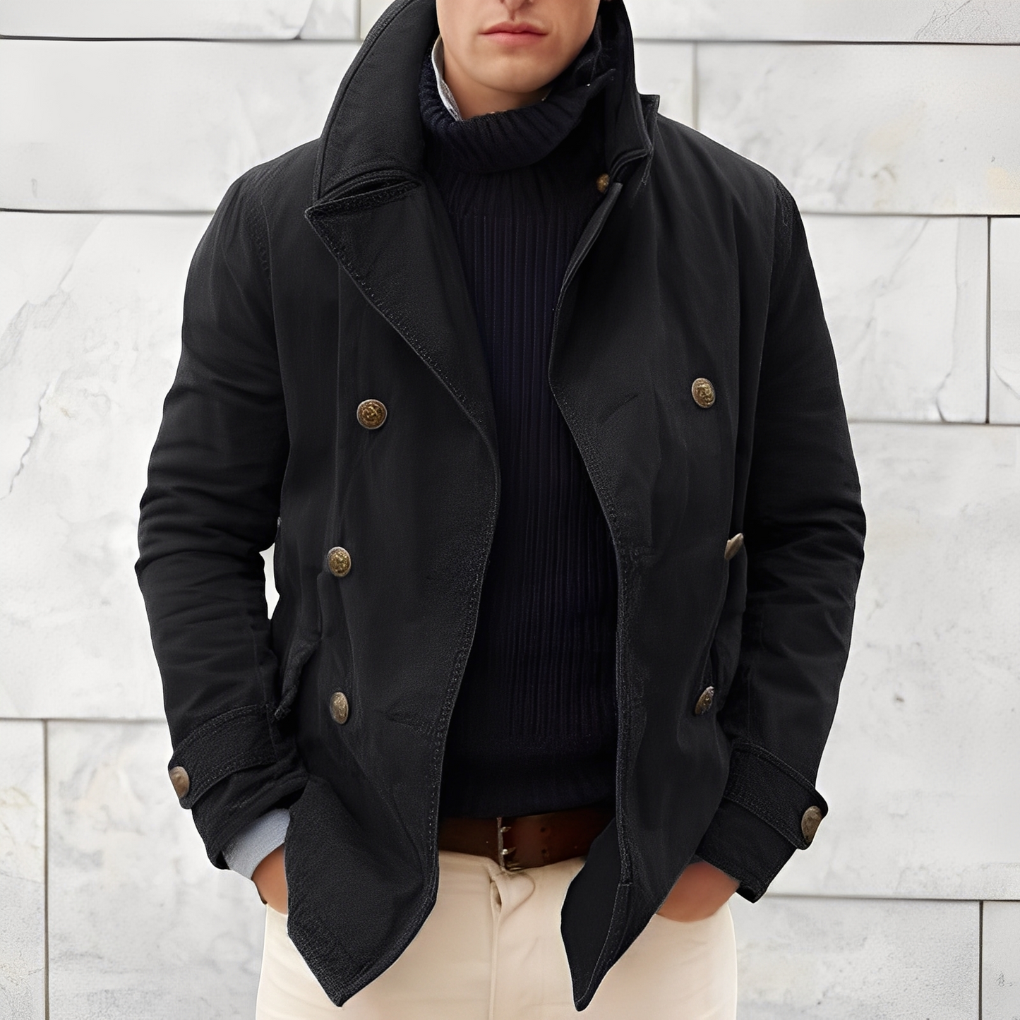 Men’s Wool Blend Peacoat Jacket for Winter