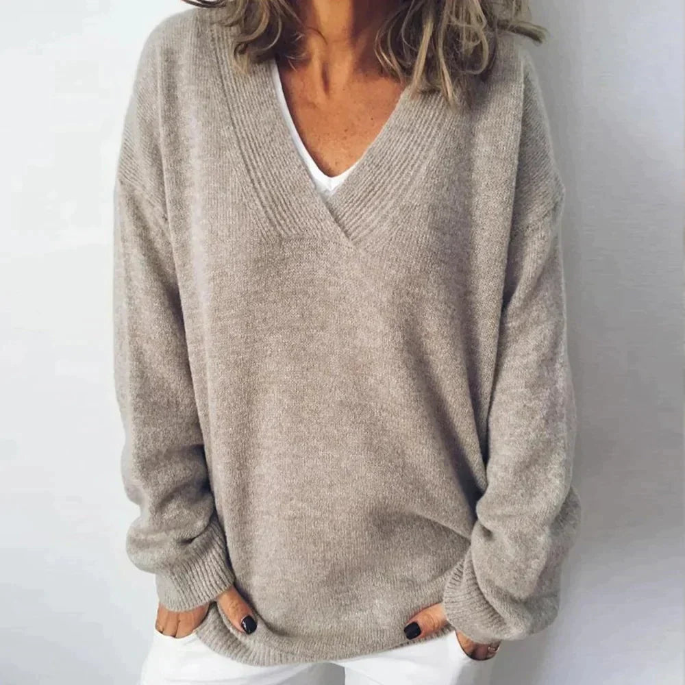 Women’s Merino Wool V Neck Knit Jumper for Winter