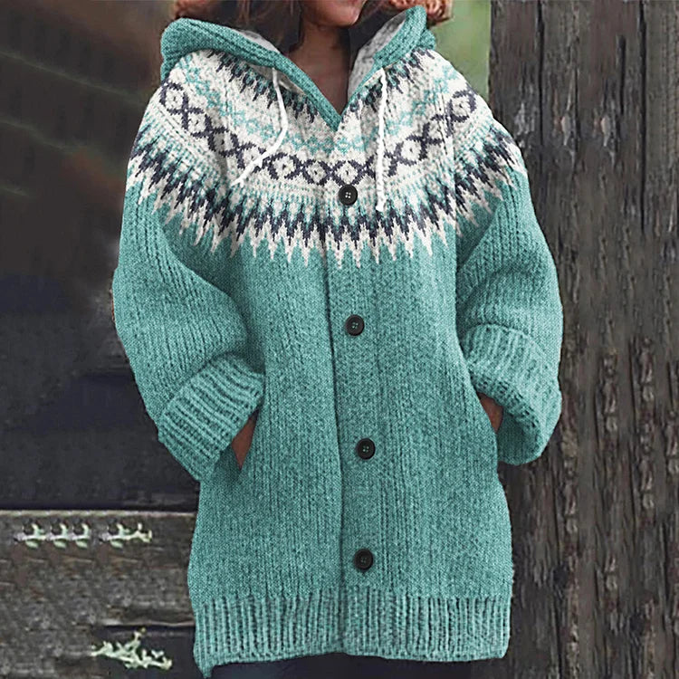 Women’s Wool Knit Hooded Cardigan Coat for Winter