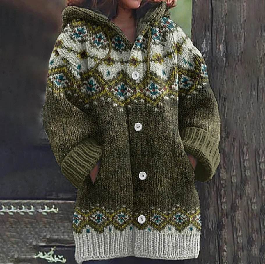 Women’s Wool Knit Hooded Cardigan Coat for Winter