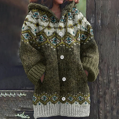 Women’s Wool Knit Hooded Cardigan Coat for Winter