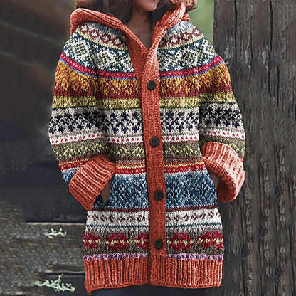 Women’s Wool Knit Hooded Cardigan Coat for Winter