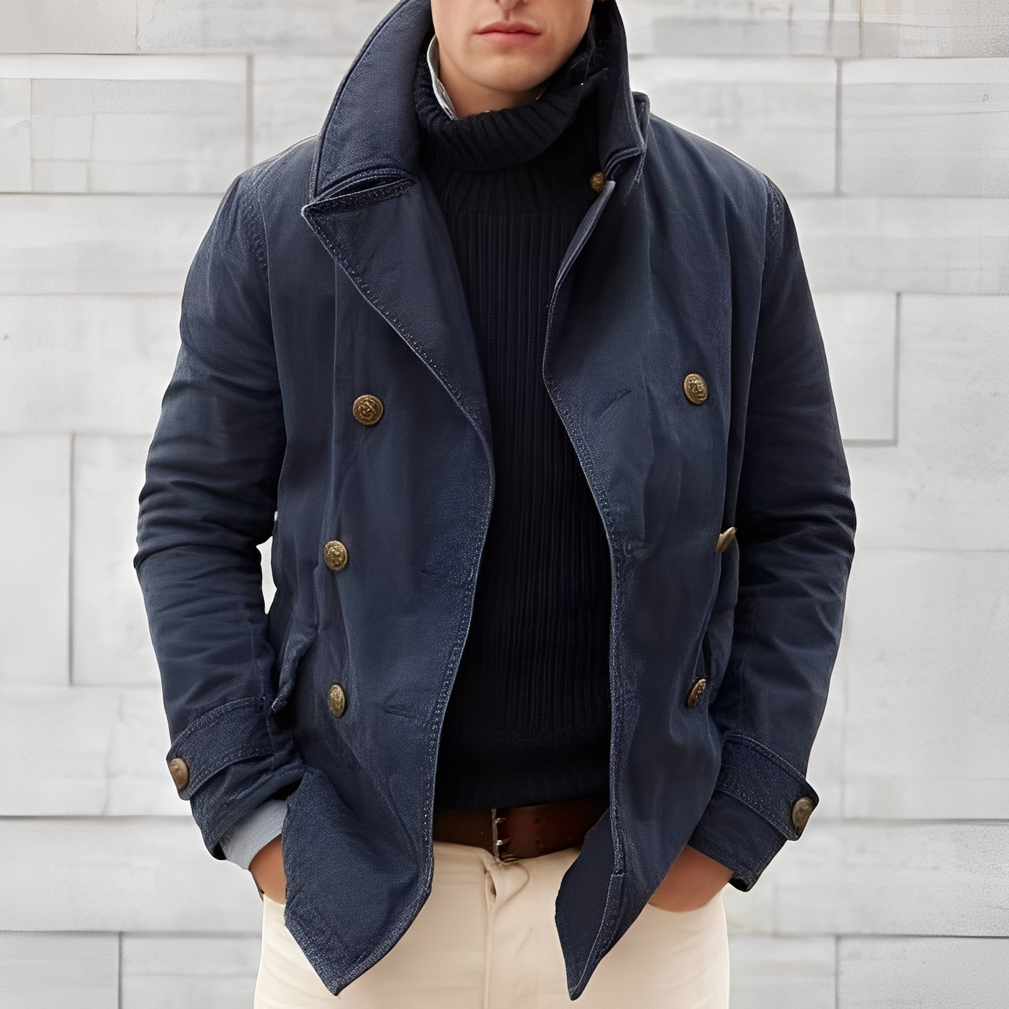 Men’s Wool Blend Peacoat Jacket for Winter