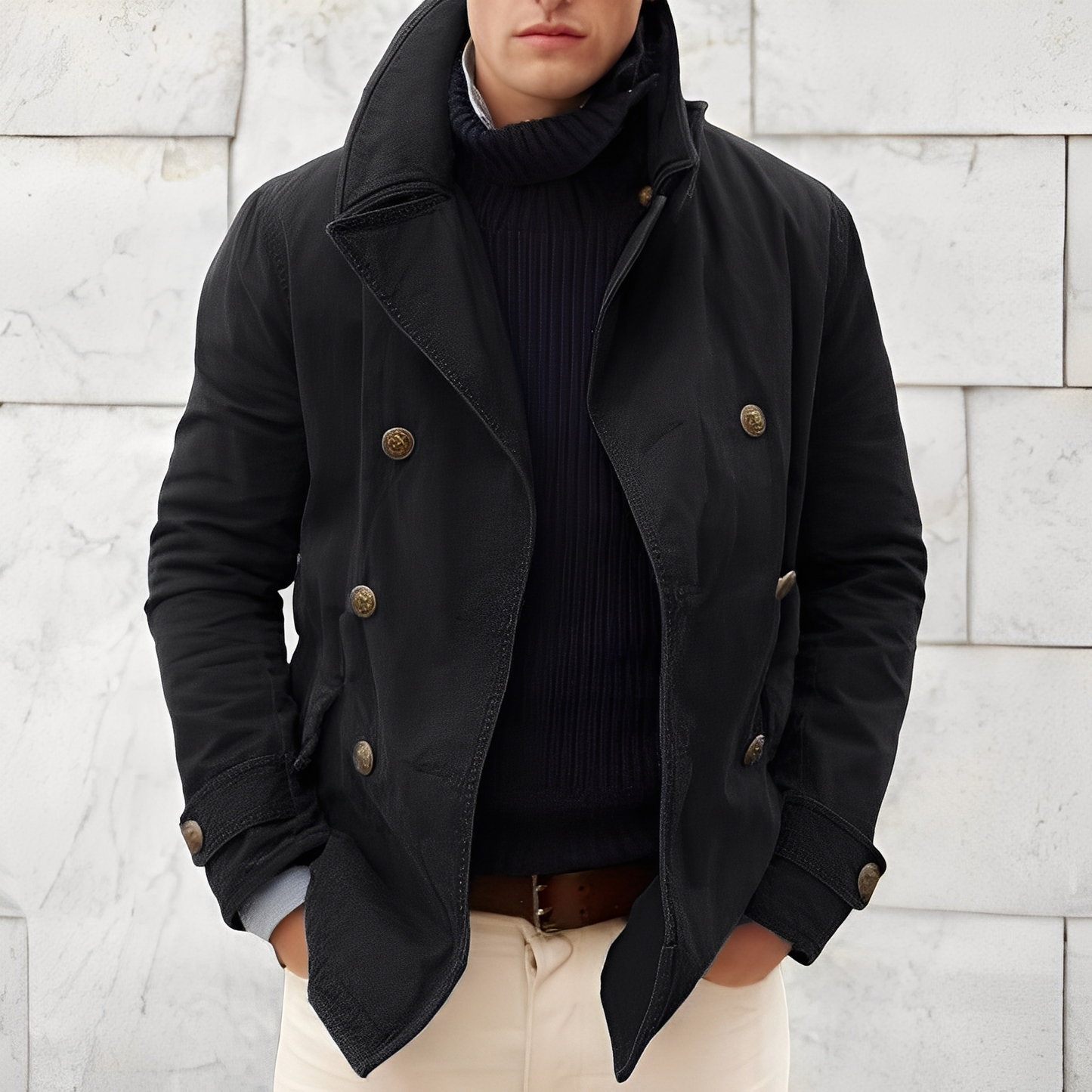 Men’s Wool Blend Peacoat Jacket for Winter