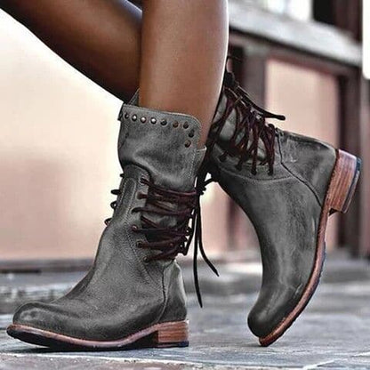 Classic Vintage Calf Boots for Women – Stylish Brown Footwear with Comfortable Fit