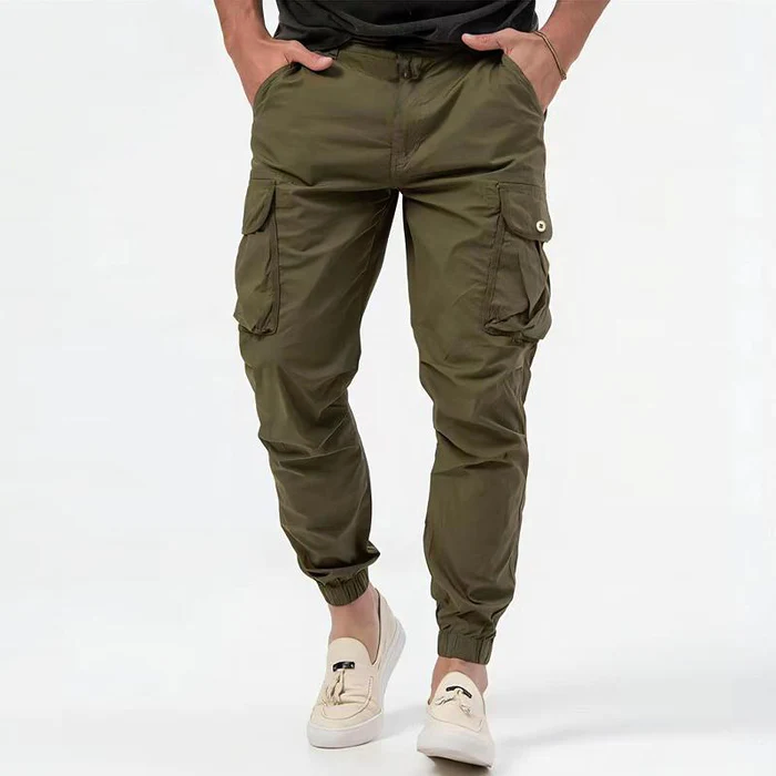 Men’s Cargo Trousers With Side Cargo Pockets and Elasticated Cuffs