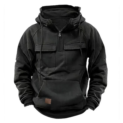 Men's Utility-Style Hoodie with Zipper and Chest Pocket Design