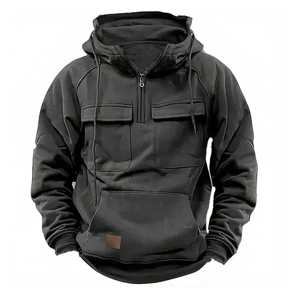 Men's Utility-Style Hoodie with Zipper and Chest Pocket Design