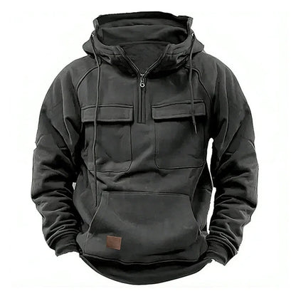Men's Utility-Style Hoodie with Zipper and Chest Pocket Design