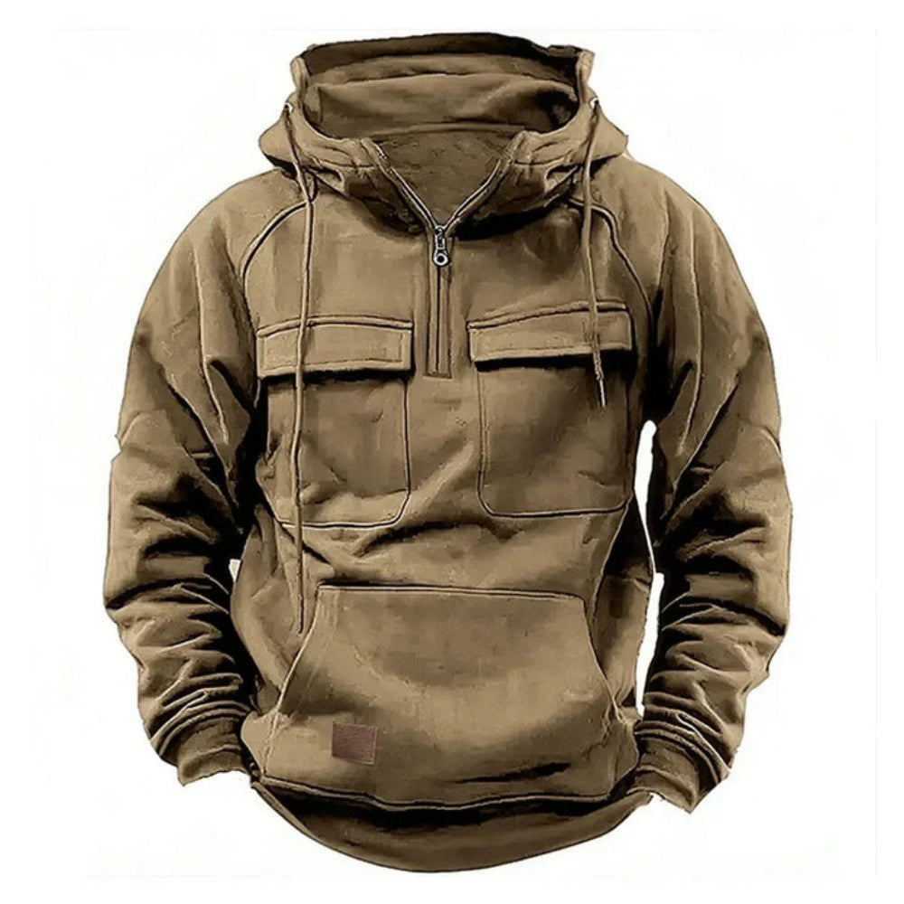 Men's Utility-Style Hoodie with Zipper and Chest Pocket Design