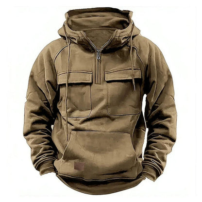 Men's Utility-Style Hoodie with Zipper and Chest Pocket Design