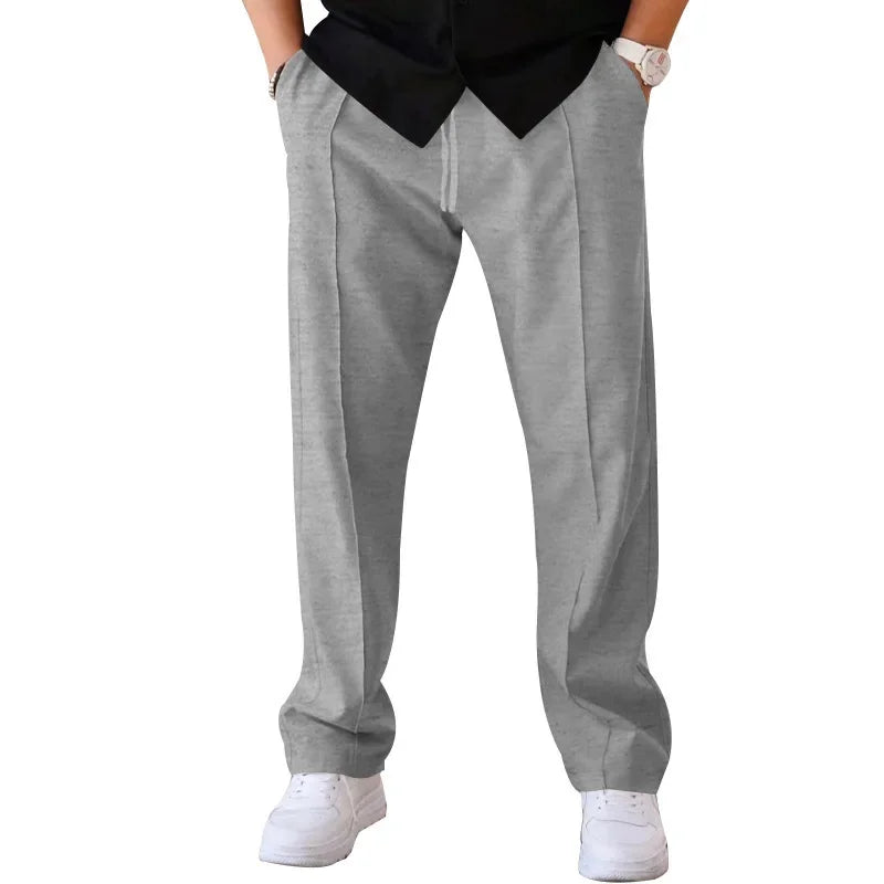 Men’s Loose-Fit Straight Trousers With Side Pockets and Drawstring Waist