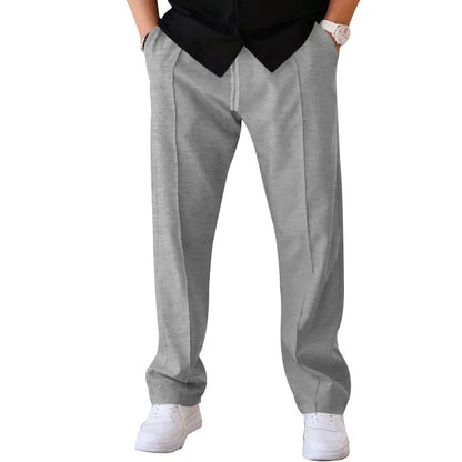 Men’s Loose-Fit Straight Trousers With Side Pockets and Drawstring Waist