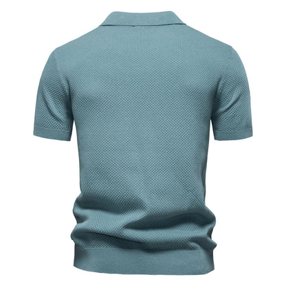 Men's Short-Sleeve Knit Polo Shirt with Textured Solid Design