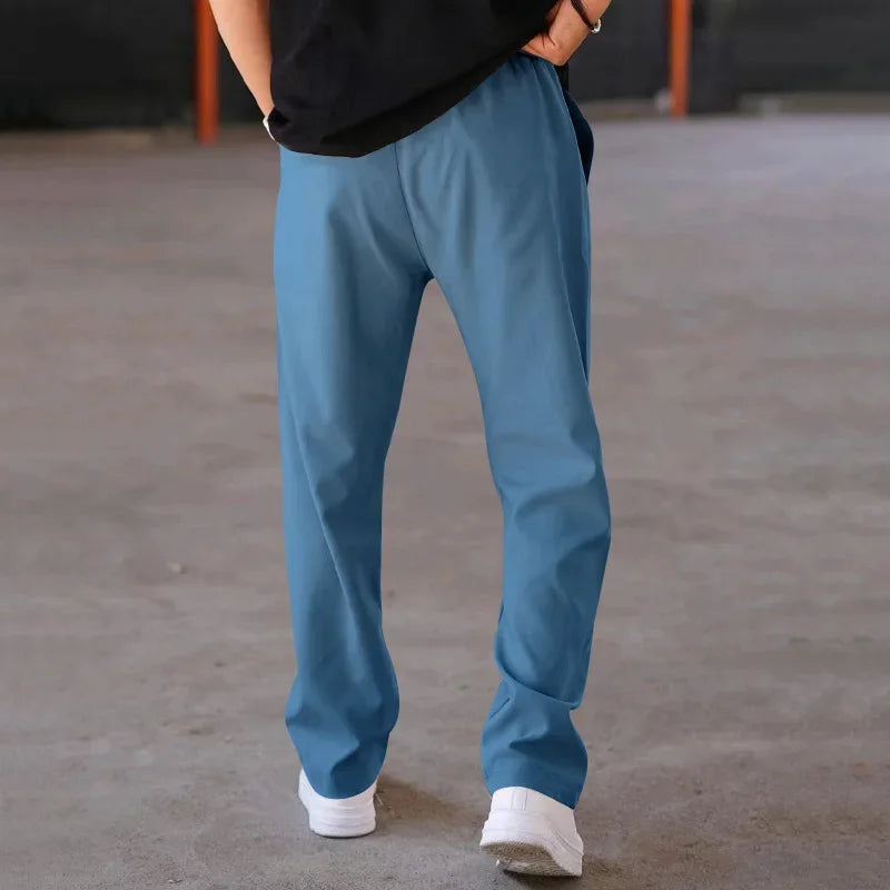 Men’s Loose-Fit Straight Trousers With Side Pockets and Drawstring Waist