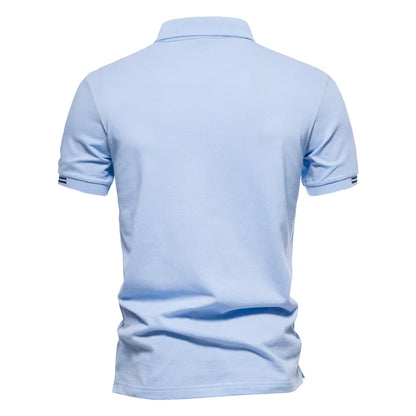 Men's Short-Sleeve Polo Shirt with Stripe Trim and Chest Logo