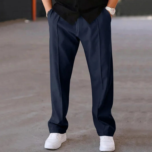 Men’s Loose-Fit Straight Trousers With Side Pockets and Drawstring Waist