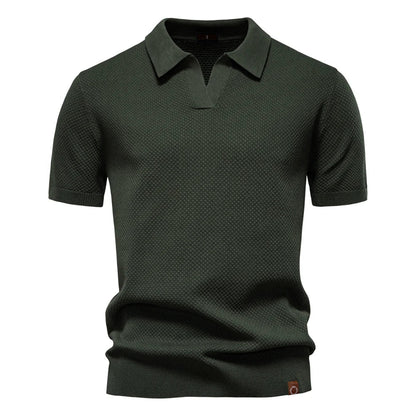 Men's Short-Sleeve Knit Polo Shirt with Textured Solid Design