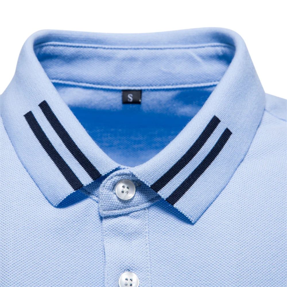 Men's Short-Sleeve Polo Shirt with Stripe Trim and Chest Logo