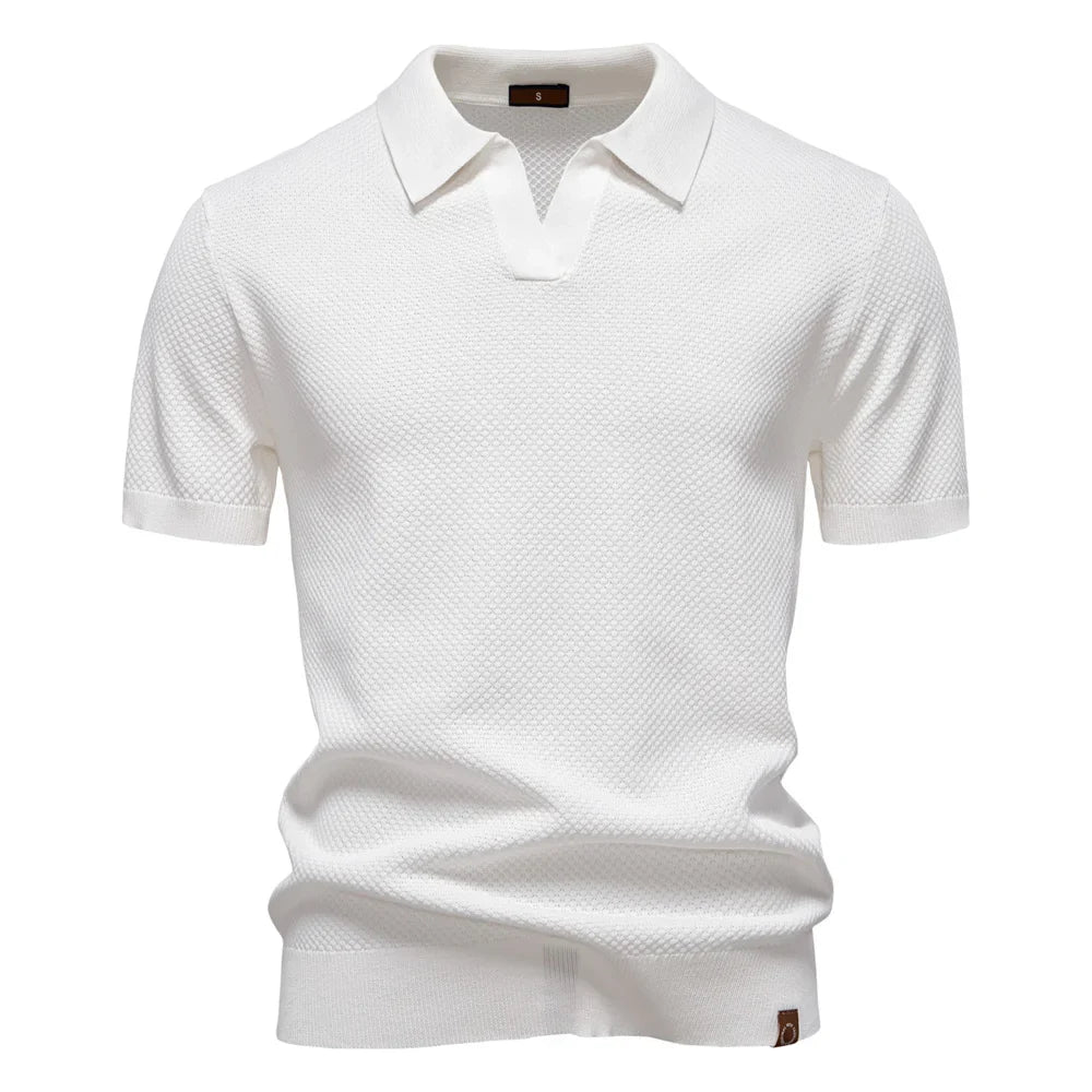 Men's Short-Sleeve Knit Polo Shirt with Textured Solid Design