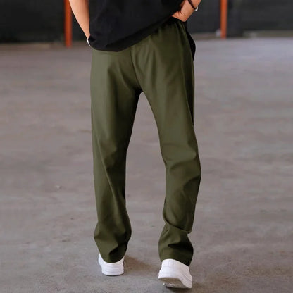 Men’s Loose-Fit Straight Trousers With Side Pockets and Drawstring Waist