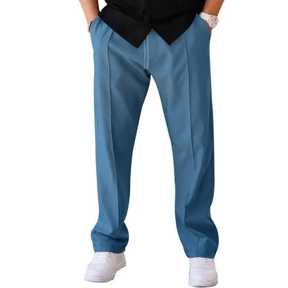 Men’s Loose-Fit Straight Trousers With Side Pockets and Drawstring Waist