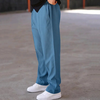 Men’s Loose-Fit Straight Trousers With Side Pockets and Drawstring Waist