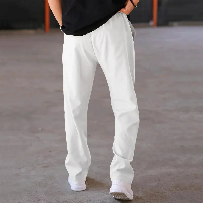 Men’s Loose-Fit Straight Trousers With Side Pockets and Drawstring Waist