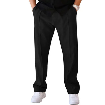 Men’s Loose-Fit Straight Trousers With Side Pockets and Drawstring Waist