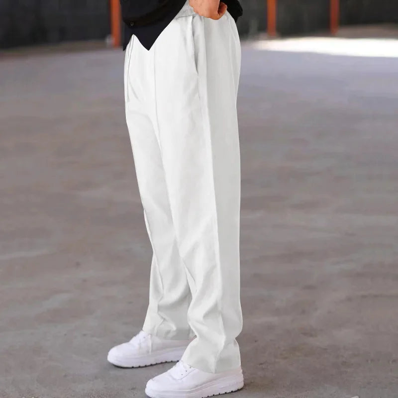 Men’s Loose-Fit Straight Trousers With Side Pockets and Drawstring Waist
