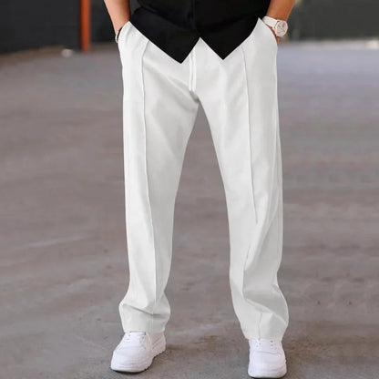 Men’s Loose-Fit Straight Trousers With Side Pockets and Drawstring Waist