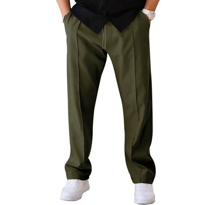 Men’s Loose-Fit Straight Trousers With Side Pockets and Drawstring Waist
