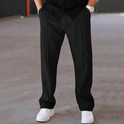 Men’s Loose-Fit Straight Trousers With Side Pockets and Drawstring Waist