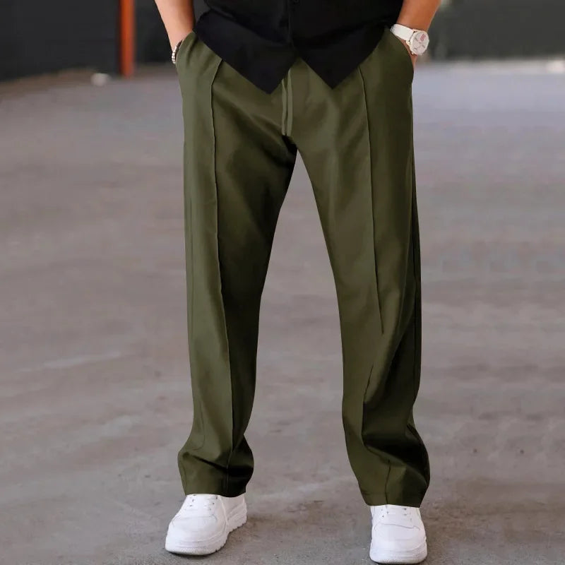 Men’s Loose-Fit Straight Trousers With Side Pockets and Drawstring Waist