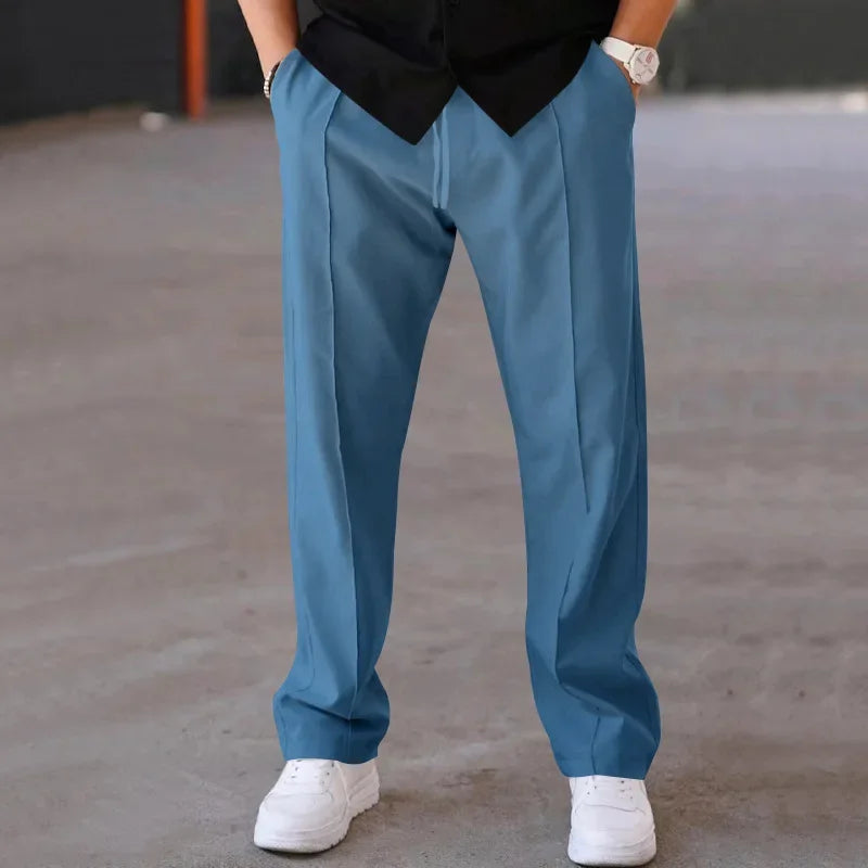 Men’s Loose-Fit Straight Trousers With Side Pockets and Drawstring Waist