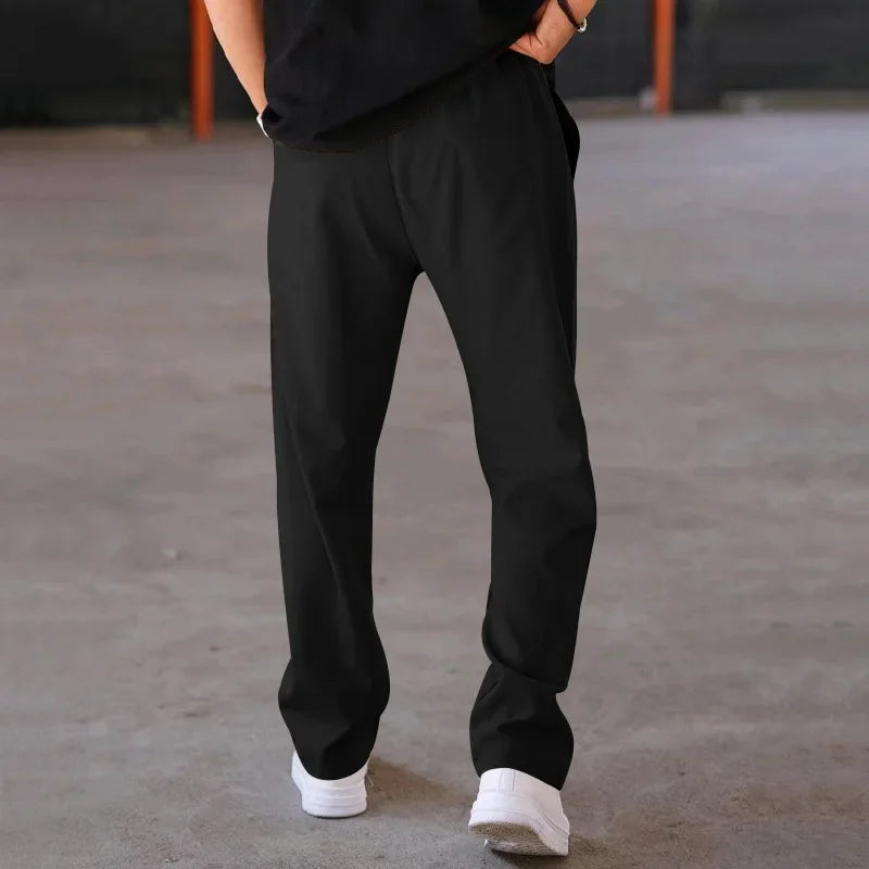 Men’s Loose-Fit Straight Trousers With Side Pockets and Drawstring Waist