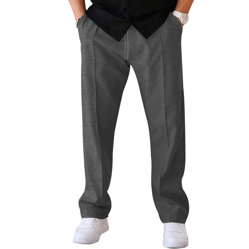 Men’s Loose-Fit Straight Trousers With Side Pockets and Drawstring Waist