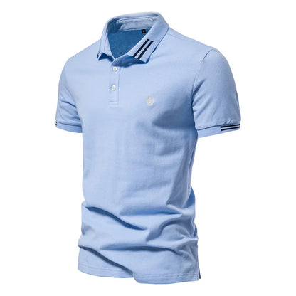 Men's Short-Sleeve Polo Shirt with Stripe Trim and Chest Logo