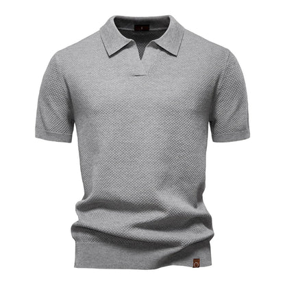 Men's Short-Sleeve Knit Polo Shirt with Textured Solid Design
