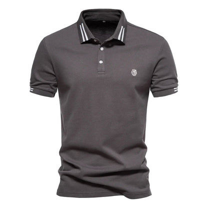 Men's Short-Sleeve Polo Shirt with Stripe Trim and Chest Logo