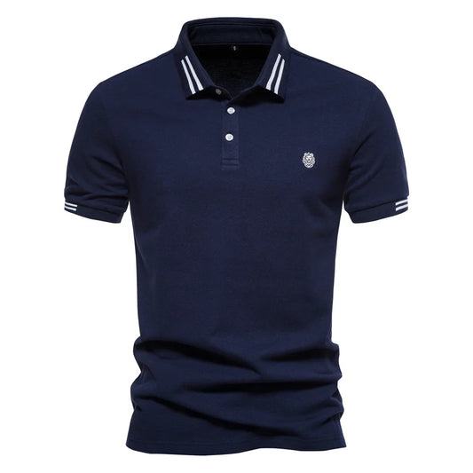 Men's Short-Sleeve Polo Shirt with Stripe Trim and Chest Logo