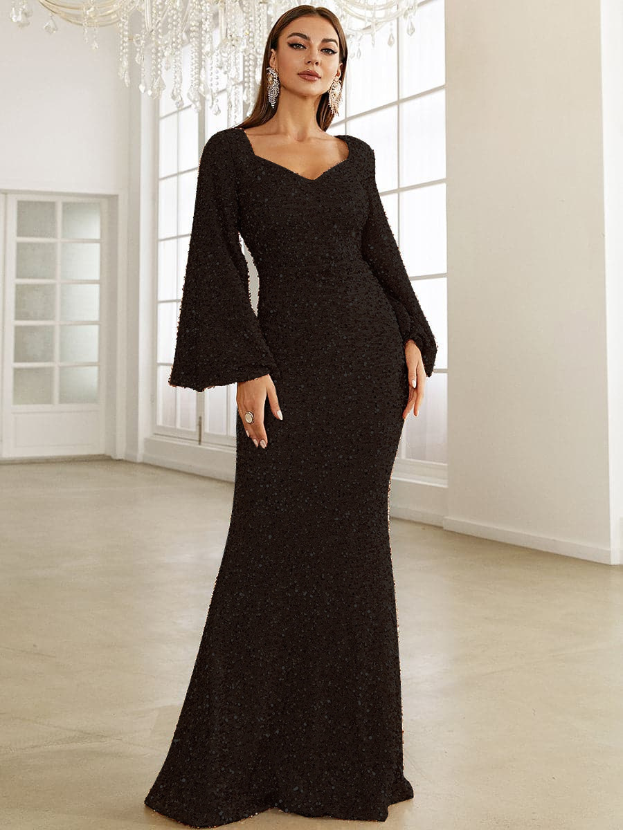 Women’s Long Sleeve Maxi Evening Dress Polyester for Winter