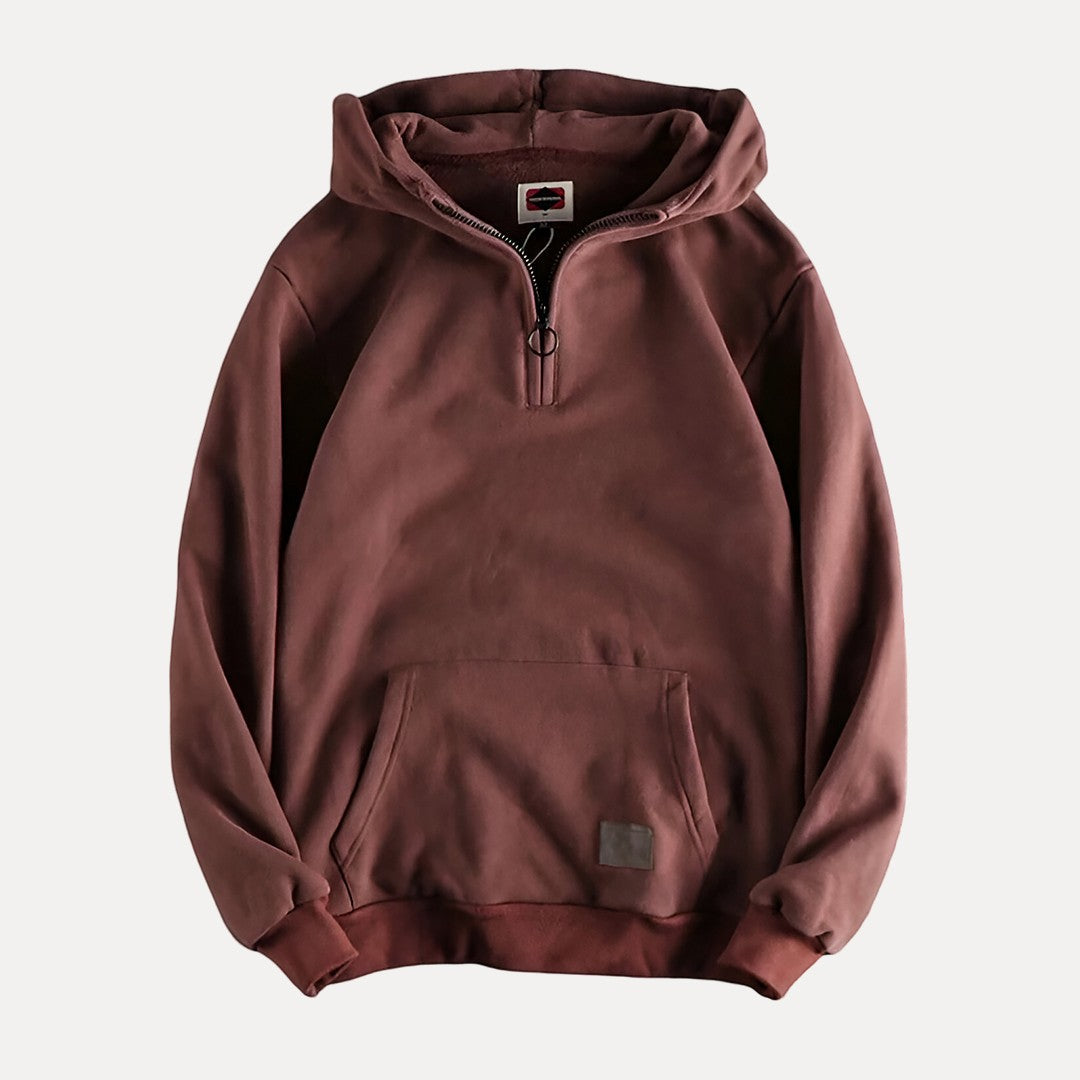 Men's Half-Zip Kangaroo Pocket Hoodie with Minimalist Design