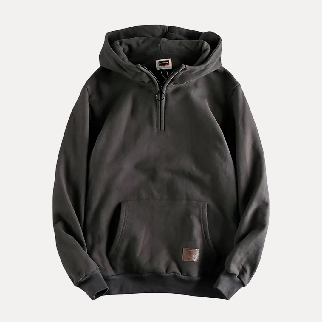 Men's Half-Zip Kangaroo Pocket Hoodie with Minimalist Design