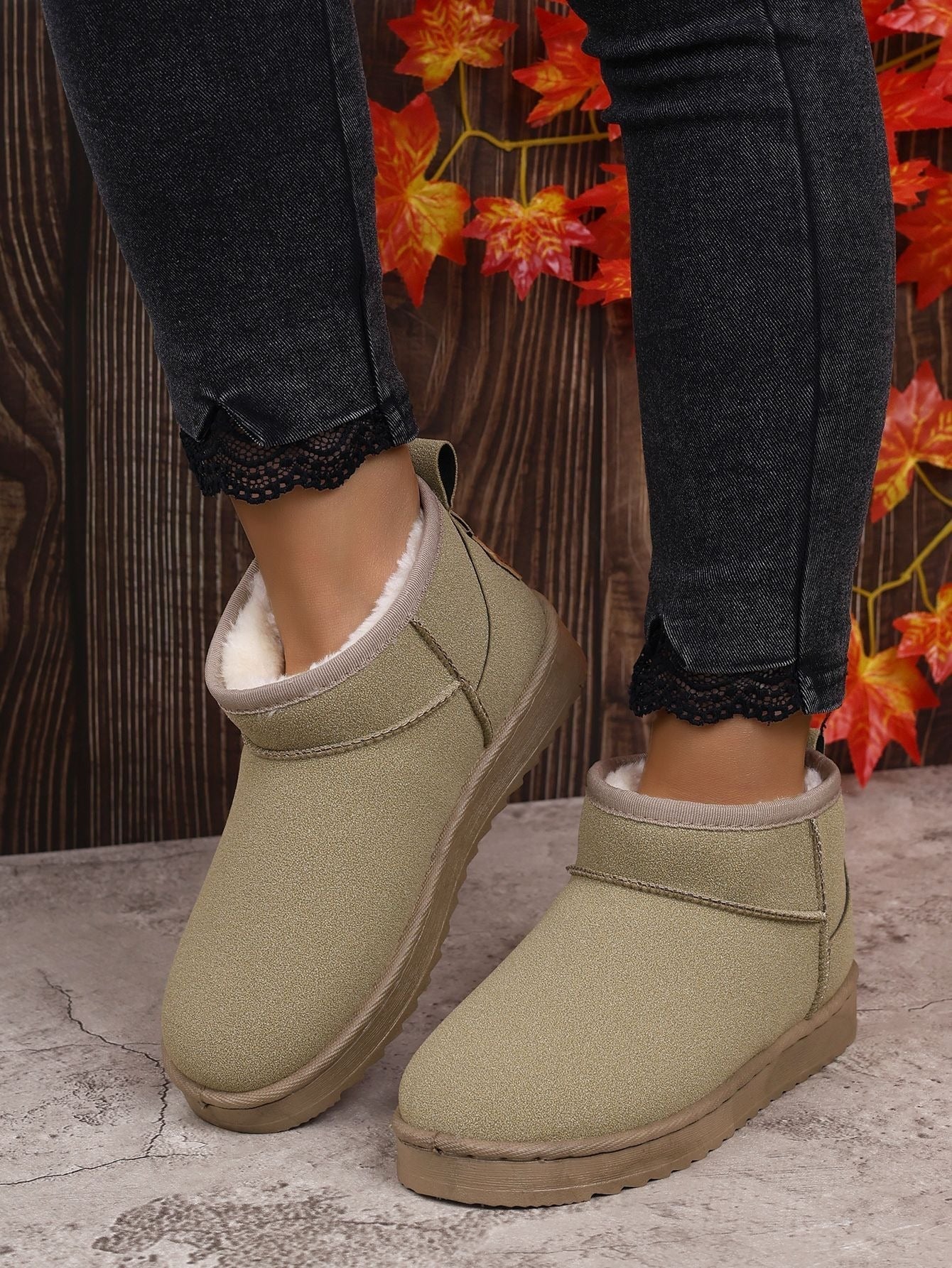 Women's Ultra Mini Platform Boots with Fur Lining – Black Ankle Booties for Winter Comfort