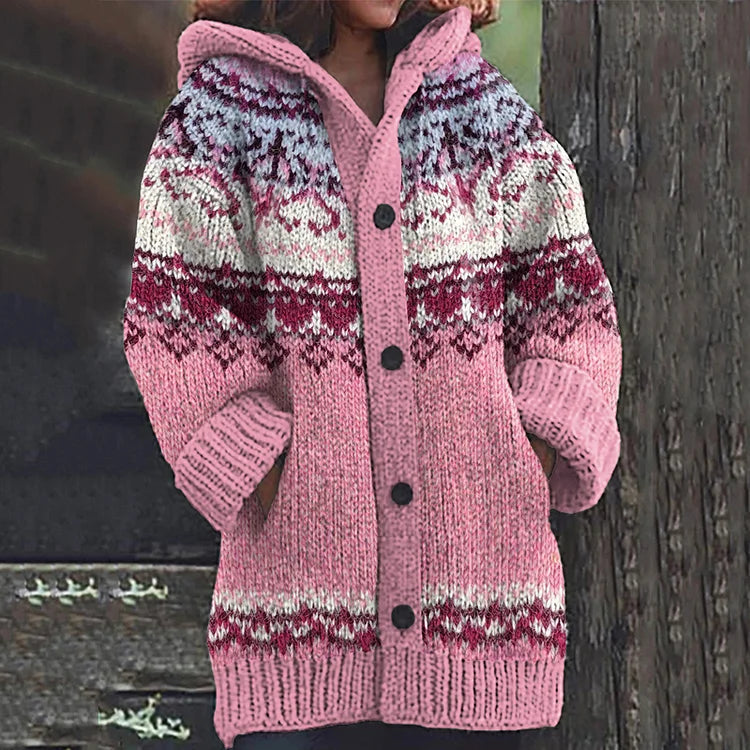 Women’s Wool Knit Hooded Cardigan Coat for Winter