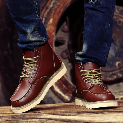 Men’s Lace-Up Ankle Boots With Contrast Stitching And Thick Outsole