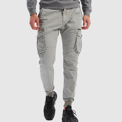 Men’s Cargo Trousers with Multi-Pocket Design and Elastic Cuffed Ankles