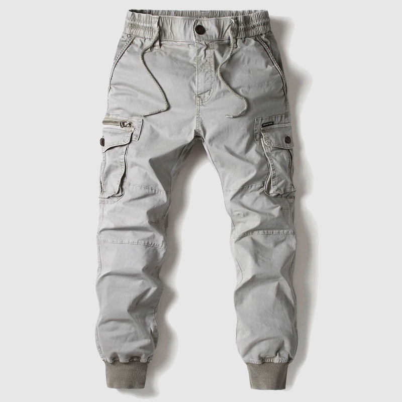 Men’s Cargo Trousers with Multi-Pocket Design and Elastic Cuffed Ankles