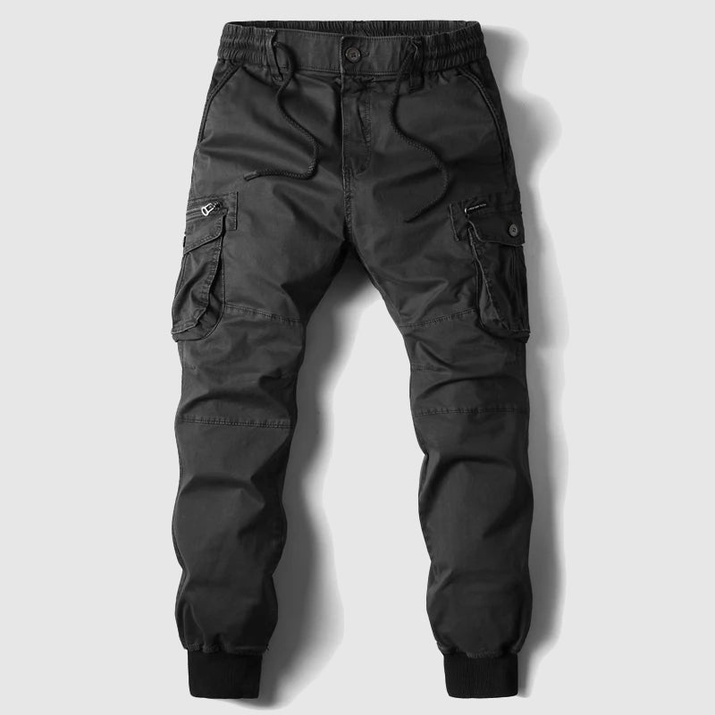 Men’s Cargo Trousers with Multi-Pocket Design and Elastic Cuffed Ankles